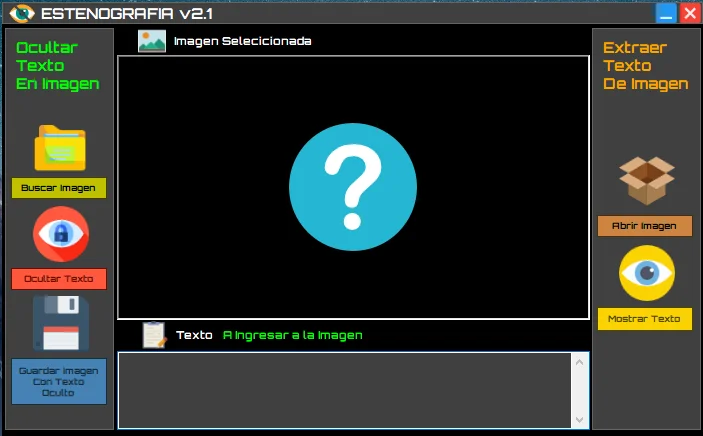 Captura de pantalla del sistema de esteganografía