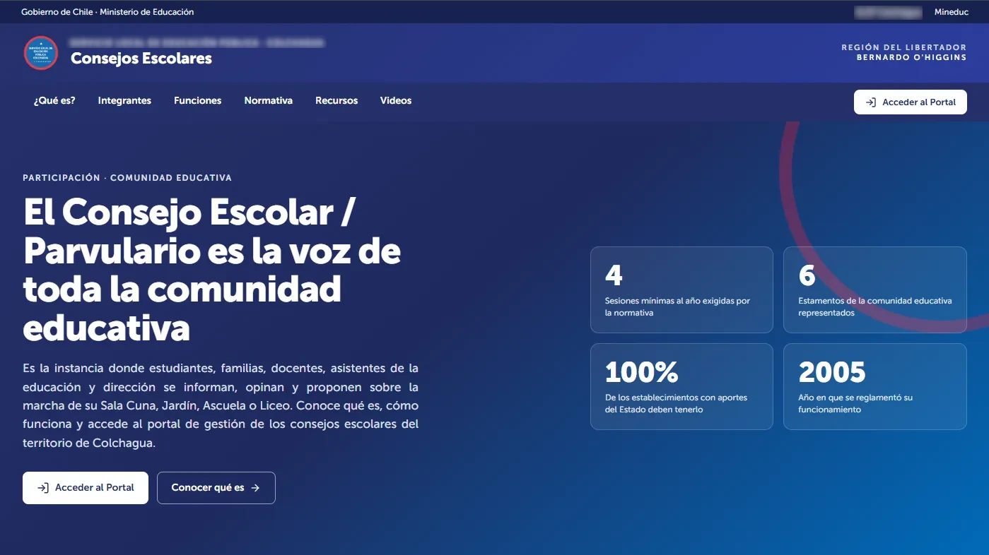 Portal de Consejos Escolares - Vista principal de la plataforma institucional