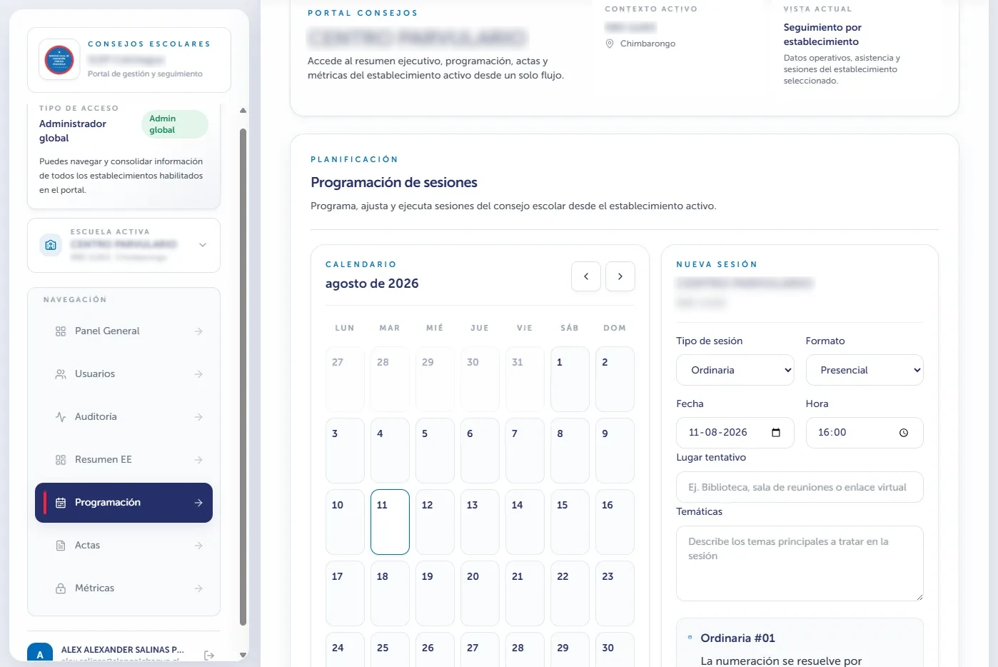 Portal de Consejos Escolares - Administración de usuarios y permisos por RBD
