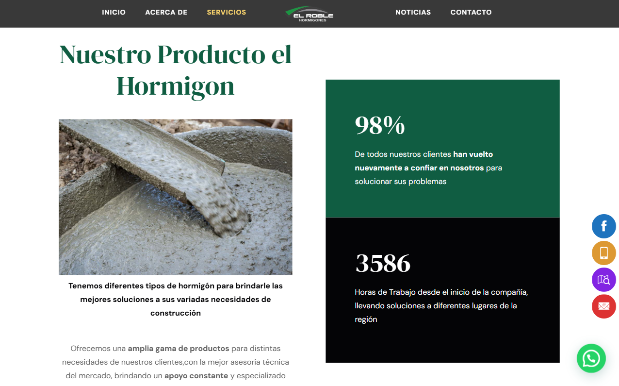El Roble Hormigones - Sitio web corporativo desarrollado con WordPress